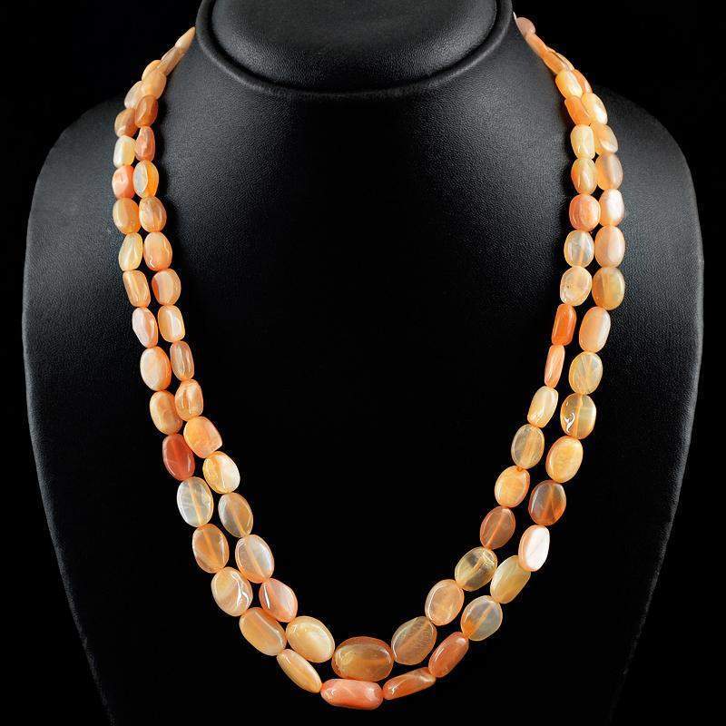 gemsmore:Natural Multicolor Moonstone Necklace 2 Line Oval Shape Beads