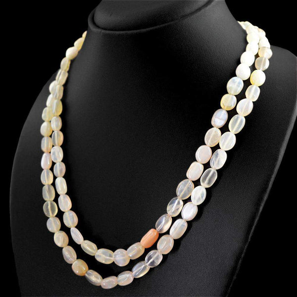 gemsmore:Natural Multicolor Moonstone Necklace 2 Strand Oval Shape Beads