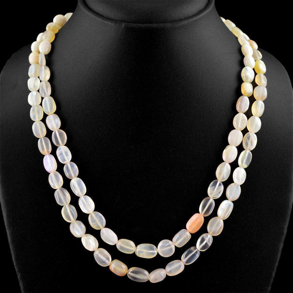 gemsmore:Natural Multicolor Moonstone Necklace 2 Strand Oval Shape Beads