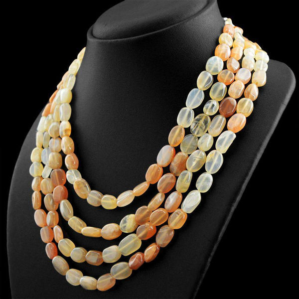 gemsmore:Natural Multicolor Moonstone Necklace 4 Line Oval Beads
