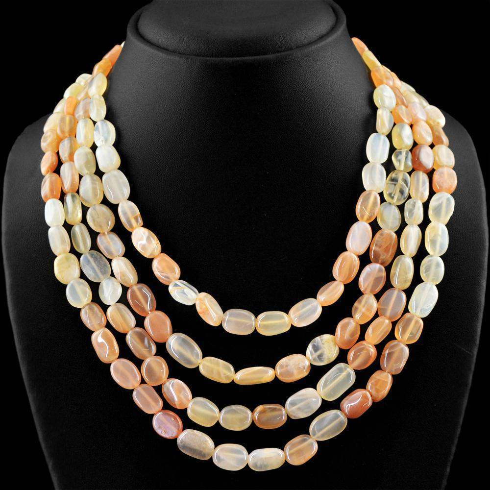 gemsmore:Natural Multicolor Moonstone Necklace 4 Line Oval Beads
