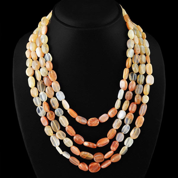 gemsmore:Natural Multicolor Moonstone Necklace Oval Shape Beads