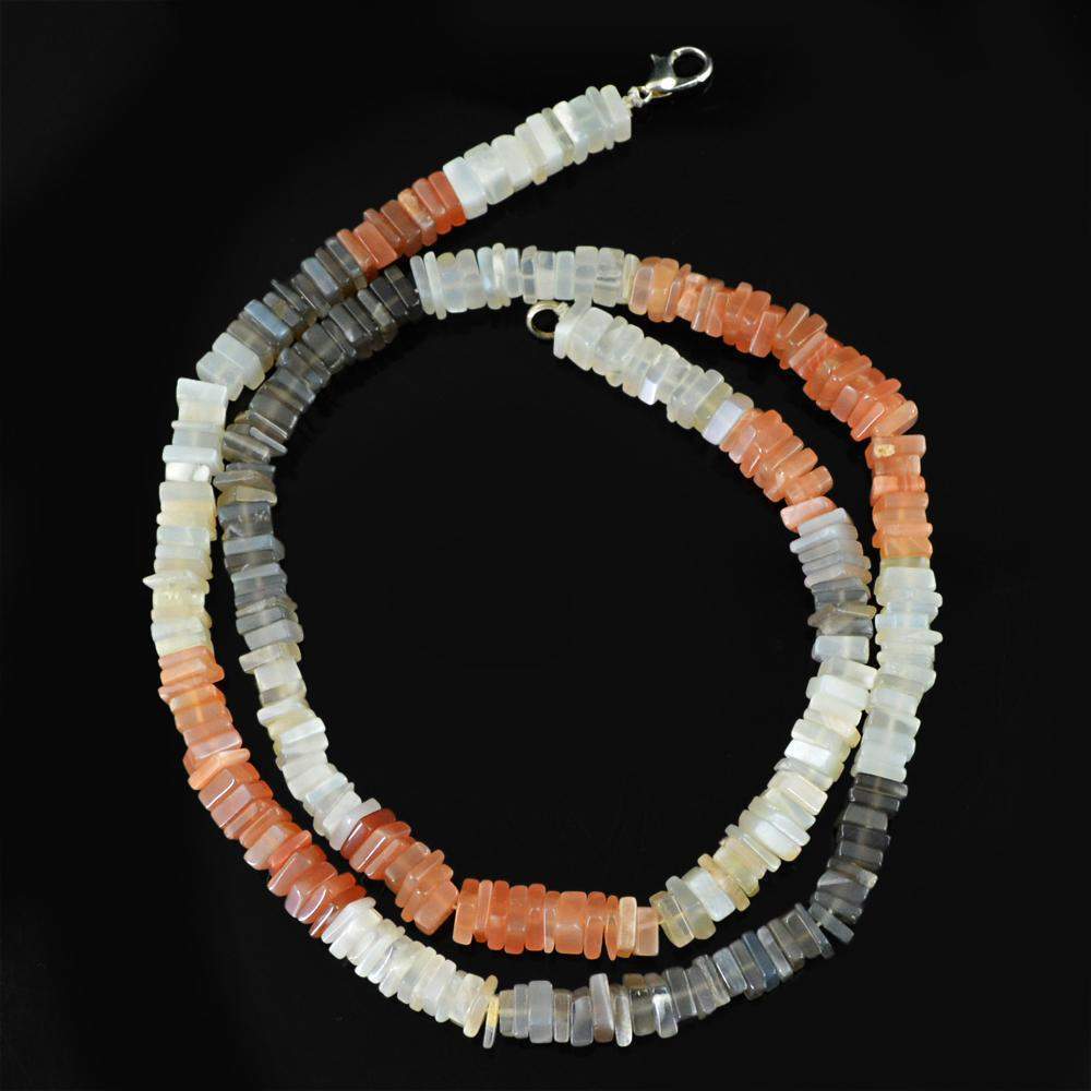 gemsmore:Natural Multicolor Moonstone Necklace Untreated Beads