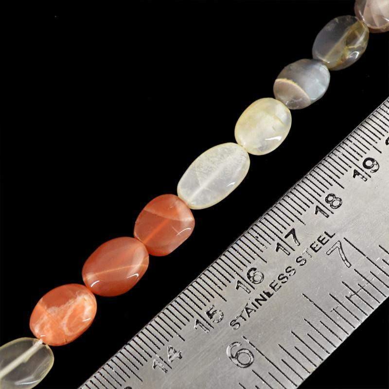 gemsmore:Natural Multicolor Moonstone Oval Shape Beads Strand