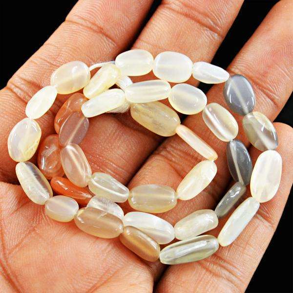 gemsmore:Natural Multicolor Moonstone Oval Shape Drilled Beads Strand