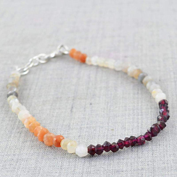 gemsmore:Natural Multicolor Moonstone & Red Garnet Bracelet Round Shape Faceted Beads