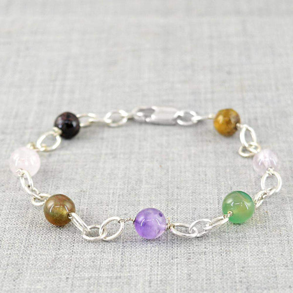 gemsmore:Natural Multicolor Multi Gemstone Bracelet Round Shape Beads