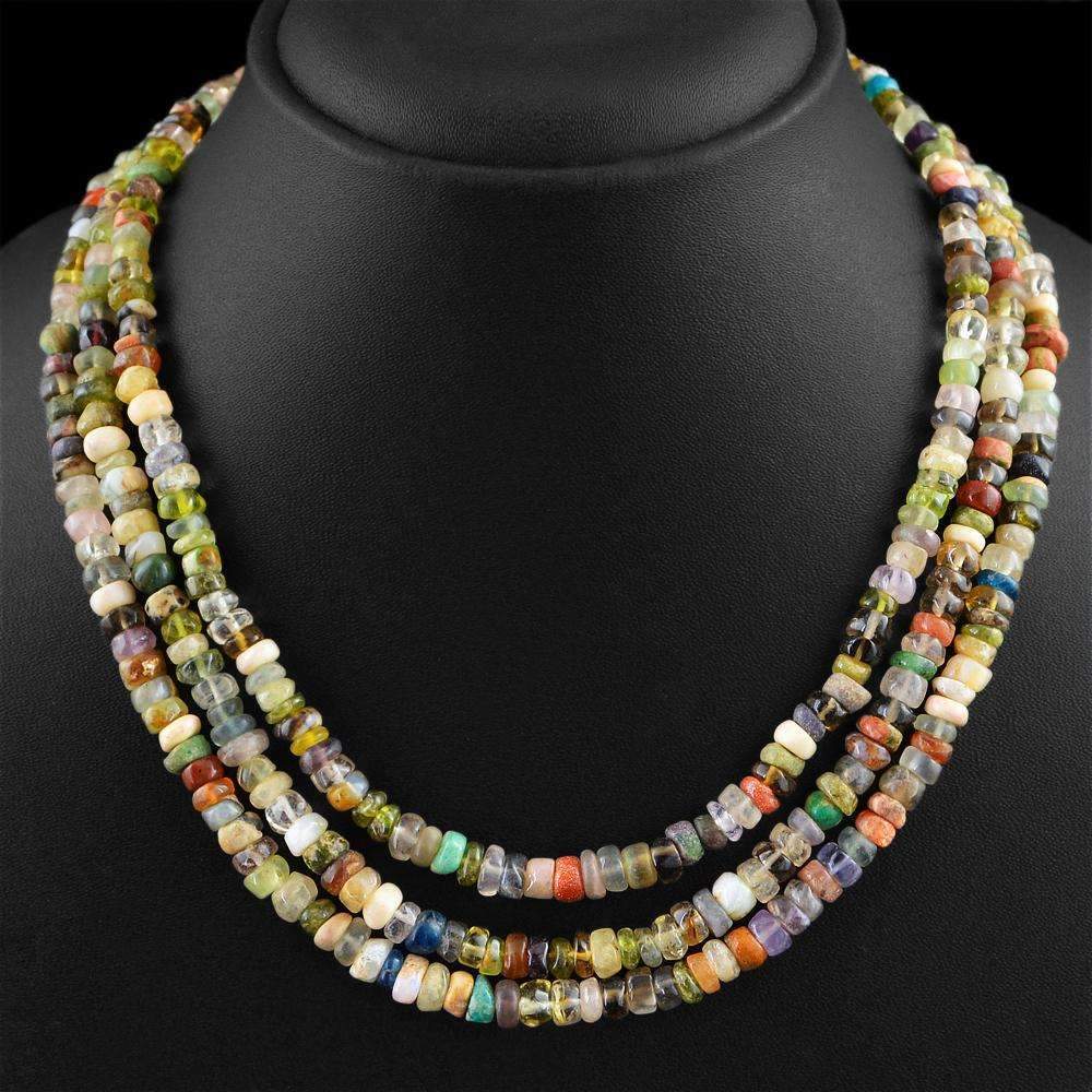 gemsmore:Natural Multicolor Multi Gemstone Necklace 3 Line Round Shape Beads