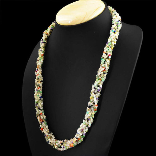 gemsmore:Natural Multicolor Multi Gemstone Necklace Round Cut Beads