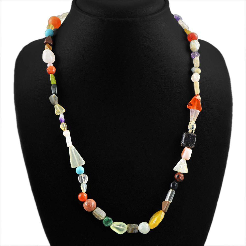 Natural 3 Strand Multicolor Multi Gemstone Necklace Untreated Beads