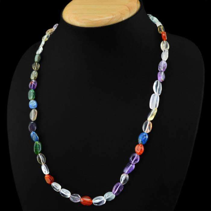 gemsmore:Natural Multicolor Multi Gemstone Necklace Untreated Oval Beads