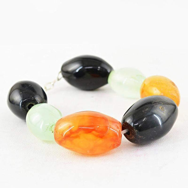 gemsmore:Natural Multicolor Onyx Bracelet Untreated Oval Shape Beads