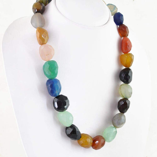 gemsmore:Natural Multicolor Onyx Necklace 20 Inches Long Faceted Untreated Beads