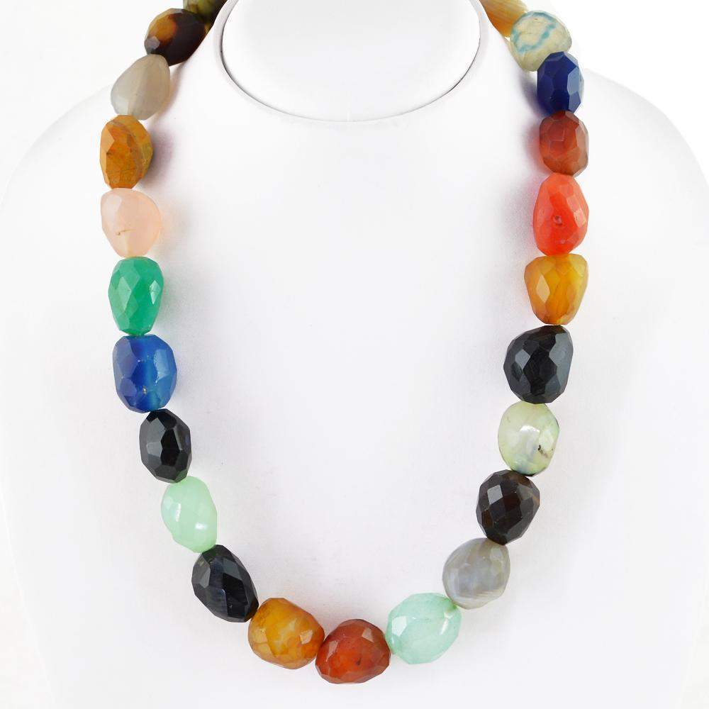 gemsmore:Natural Multicolor Onyx Necklace 20 Inches Long Faceted Untreated Beads