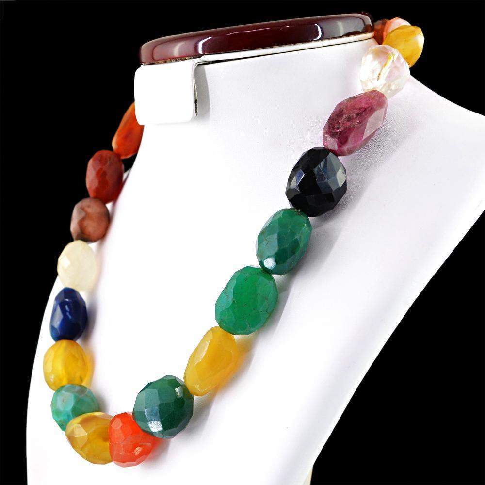 gemsmore:Natural Multicolor Onyx Necklace Natural Faceted Beads - Best Offer