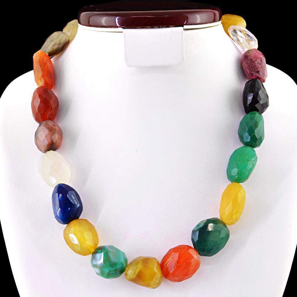 gemsmore:Natural Multicolor Onyx Necklace Natural Faceted Beads - Best Offer