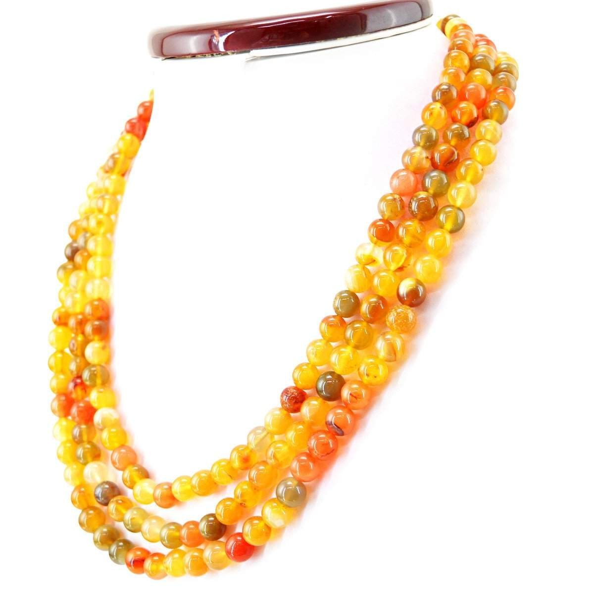 gemsmore:Natural Multicolor Onyx Necklace Untreated 3 Line Round Beads