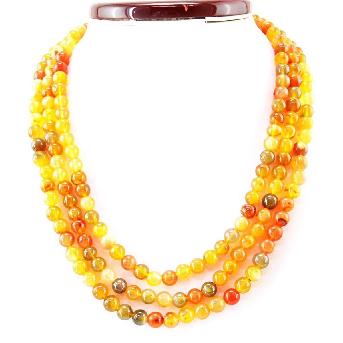 gemsmore:Natural Multicolor Onyx Necklace Untreated 3 Line Round Beads