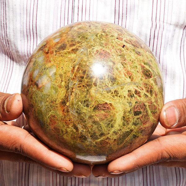 gemsmore:Natural Museum Size  - Blood Green Unakite Carved Crystal Healing Sphere