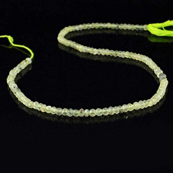gemsmore:Natural Natural Green Phrenite Drilled Round Cut Beads Strand