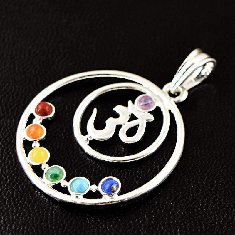 gemsmore:Natural Om Seven Chakra Healing Pendant - Round Shape