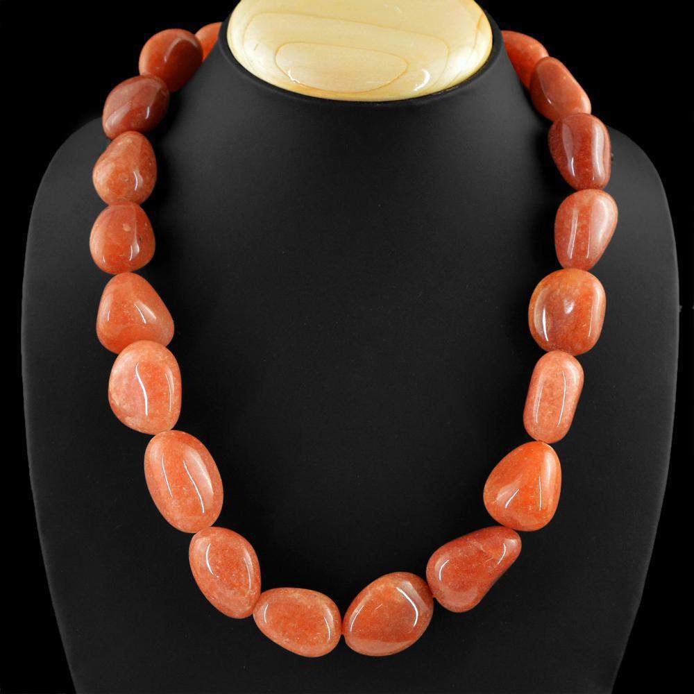 gemsmore:Natural Orange Agate Necklace Single Strand Untreated Beads