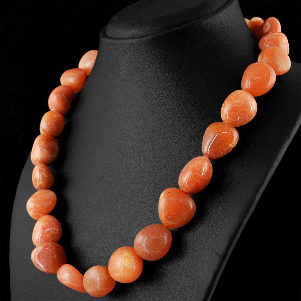 gemsmore:Natural Orange Agate Necklace Untreated Beads