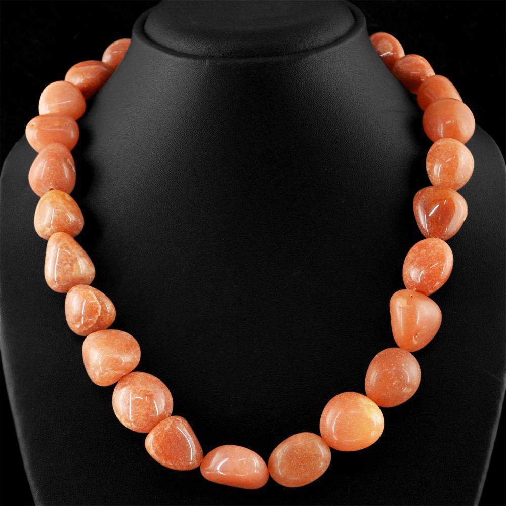 gemsmore:Natural Orange Agate Necklace Untreated Beads