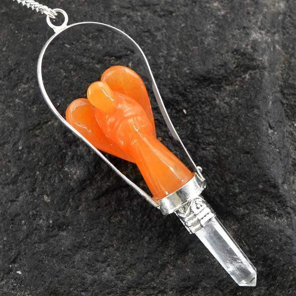 gemsmore:Natural Orange Aventurine Carved Angel Healing Point Pendulum