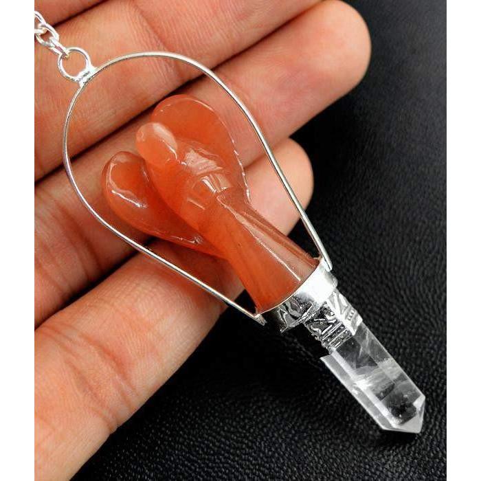 gemsmore:Natural Orange Aventurine Carved Angel Reiki Healing Point Pendulum