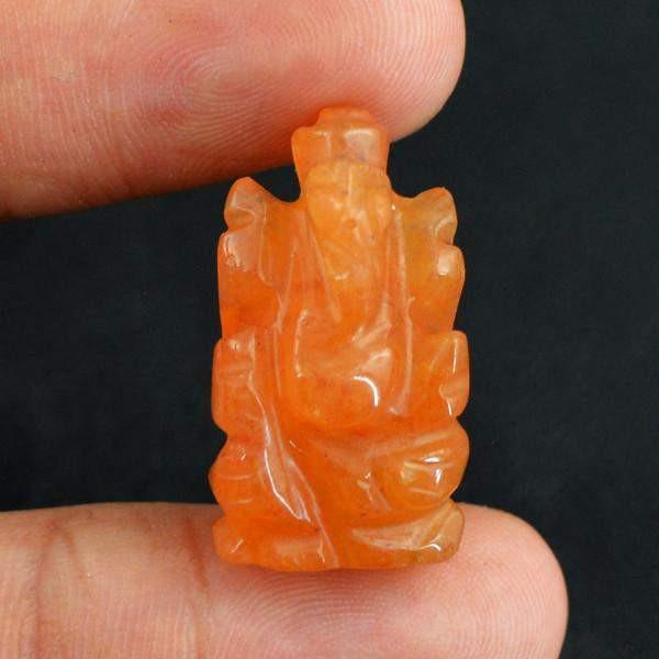 gemsmore:Natural Orange Aventurine Carved Lord Ganesha Gemstone