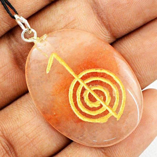 gemsmore:Natural Orange Aventurine Chakra Reiki Healing Gemstone Pendant