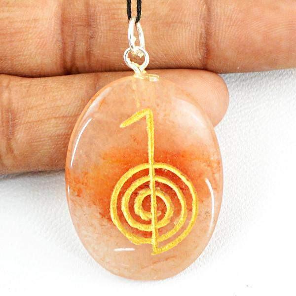gemsmore:Natural Orange Aventurine Chakra Reiki Healing Gemstone Pendant