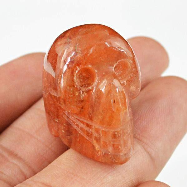 gemsmore:Natural Orange Aventurine Hand Carved Skull Gem