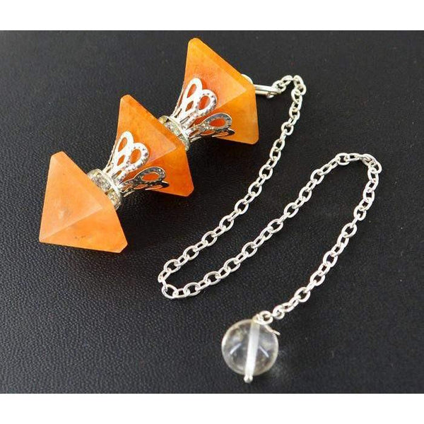 gemsmore:Natural Orange Aventurine Healing Ball Pyramid Pendulum