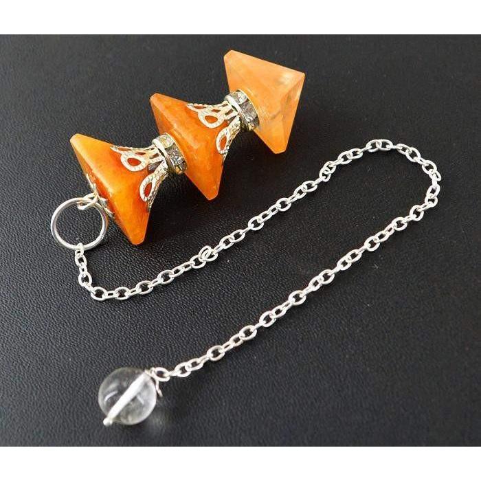 gemsmore:Natural Orange Aventurine Healing Ball Pyramid Pendulum