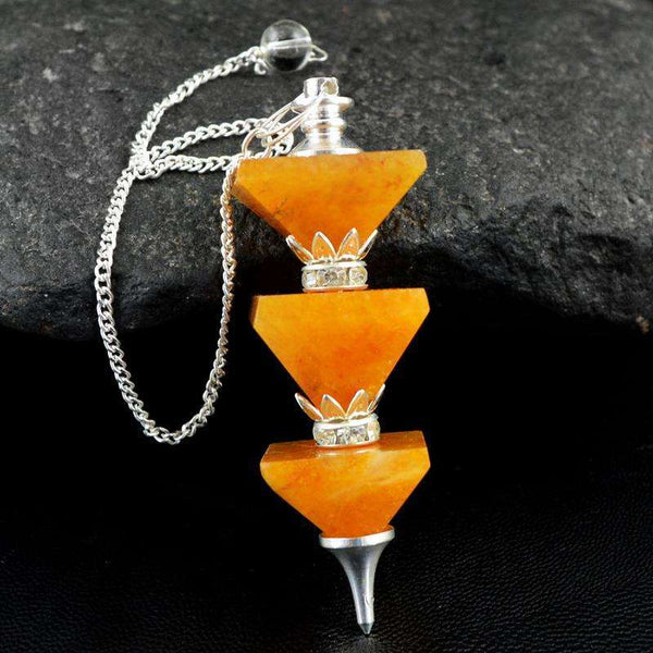 gemsmore:Natural Orange Aventurine Healing Pyramid Pendulum