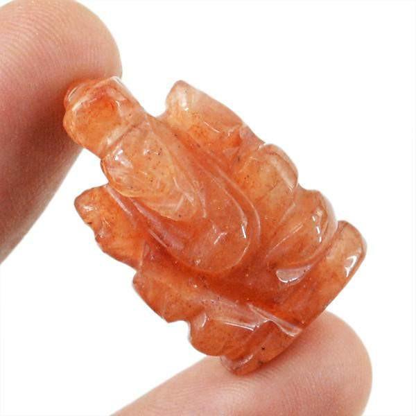 gemsmore:Natural Orange Aventurine Lord Ganesha