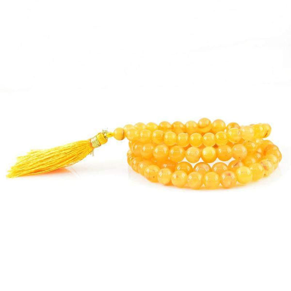 gemsmore:Natural Orange Aventurine Necklace 108 Mala Round Shape Beads