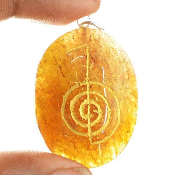 gemsmore:Natural Orange Aventurine Oval Shape Chakra Healing Pendant