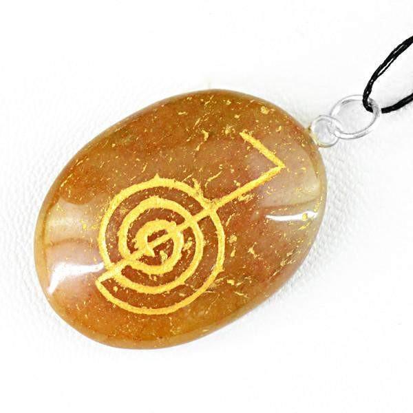 gemsmore:Natural Orange Aventurine Oval Shape Chakra Healing Pendant