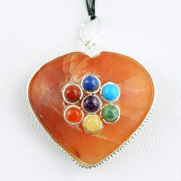 gemsmore:Natural Orange Aventurine Seven Chakra Healing Heart Pendant