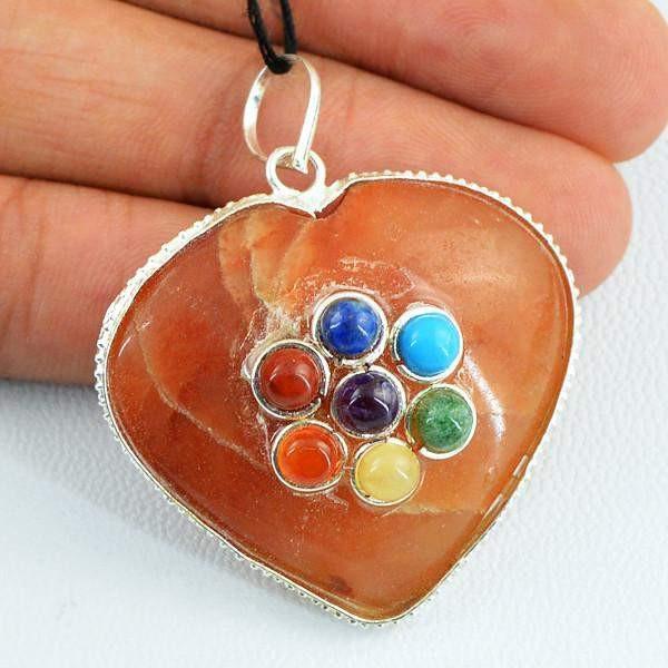 gemsmore:Natural Orange Aventurine Seven Chakra Healing Heart Pendant