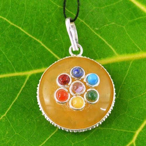 gemsmore:Natural Orange Aventurine Seven Chakra Healing Pendant