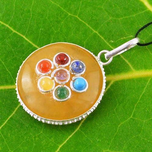 gemsmore:Natural Orange Aventurine Seven Chakra Healing Pendant