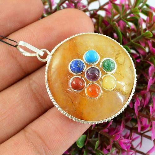 gemsmore:Natural Orange Aventurine Seven Chakra Healing Pendant