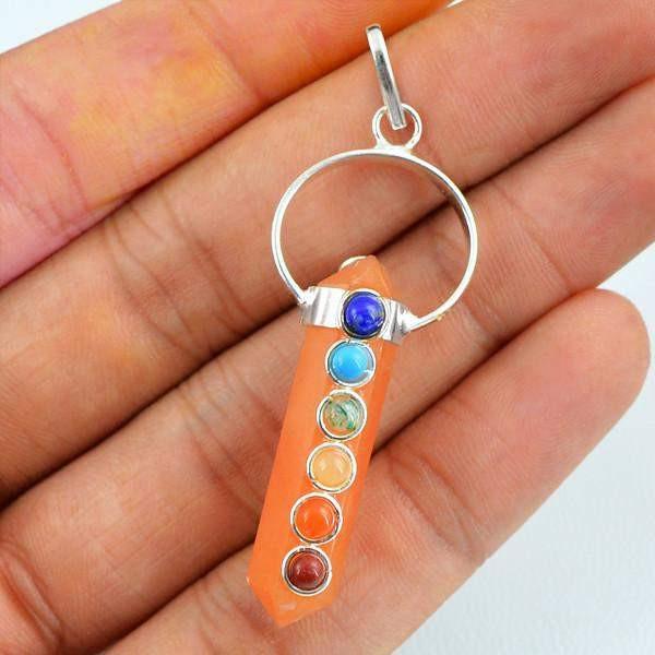 gemsmore:Natural Orange Aventurine Seven Chakra Healing Point Pendant