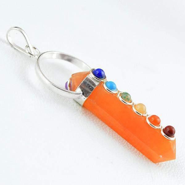 gemsmore:Natural Orange Aventurine Seven Chakra Healing Point Pendant