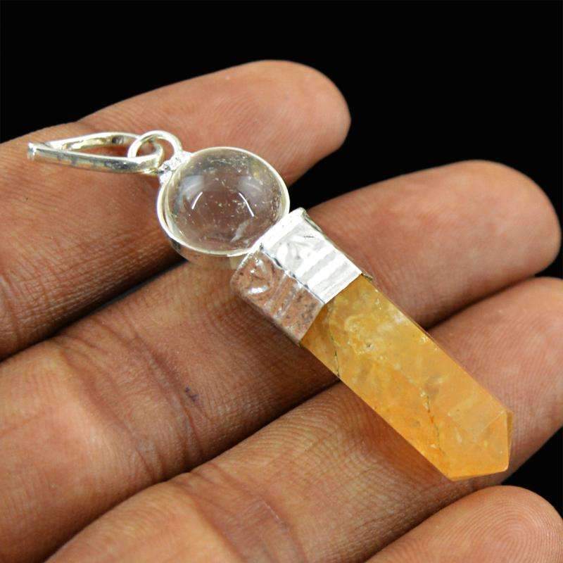 gemsmore:Natural Orange Aventurine & White Quartz Healing Ball Point Pendant