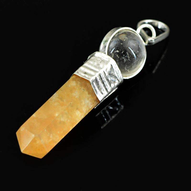 gemsmore:Natural Orange Aventurine & White Quartz Healing Ball Point Pendant